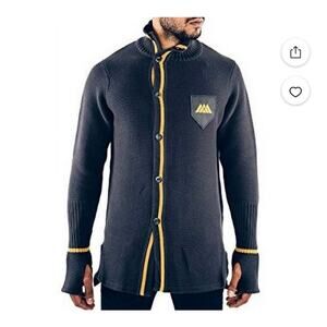 Musterbrand Mens Sz L Destiny Knitted Long Cardigan Stormcaller Grey Yellow